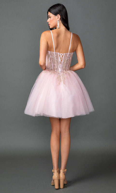 Dancing Queen 3424 - Sheer Corset Glitter Tulle Cocktail Dress