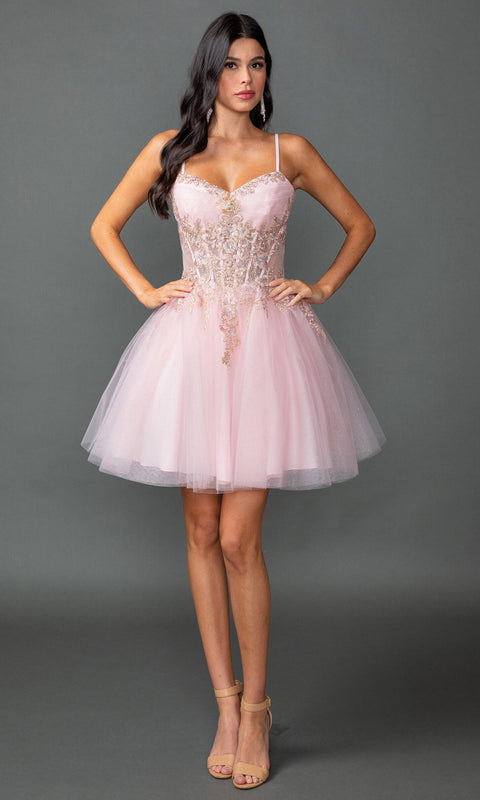 Dancing Queen 3424 - Sheer Corset Glitter Tulle Cocktail Dress