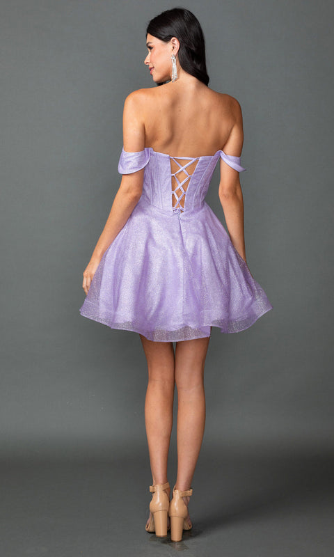 Dancing Queen 3425 - Off-Shoulder Glitter Cocktail Dress