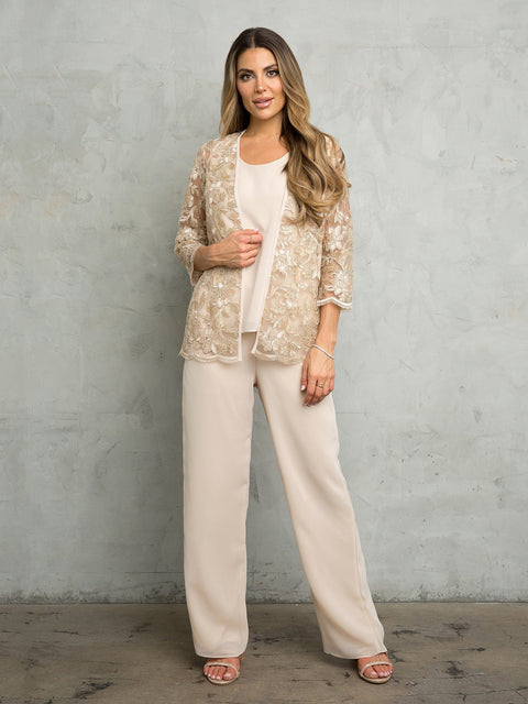 Eva Fashion 3483 Floral Pant Suit Bolero Jacket