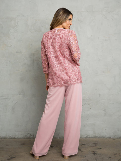 Eva Fashion 3483 Floral Pant Suit Bolero Jacket