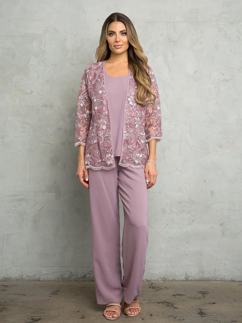 Eva Fashion 3483 Floral Pant Suit Bolero Jacket