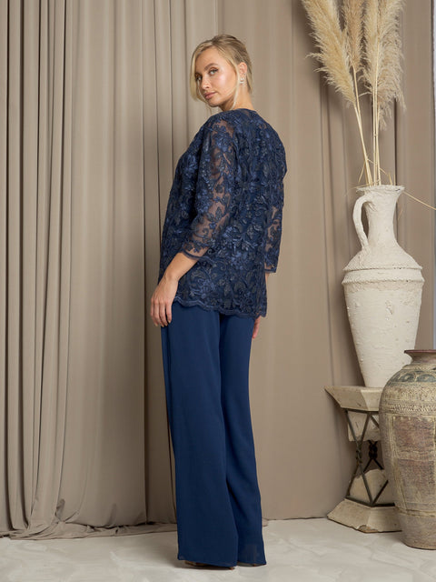 Eva Fashion 3483 Floral Pant Suit Bolero Jacket