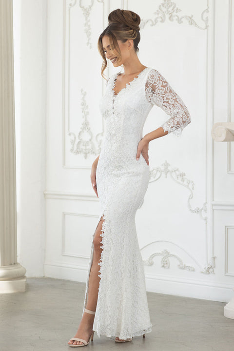 Lace Long Fitted Wedding Dress Lenovia 8373