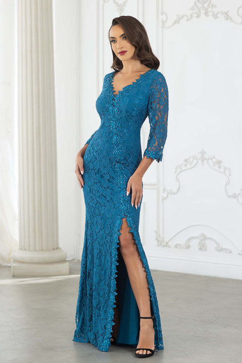 Lace Long Formal Fitted Mother of the Bride Dress Lenovia 8373