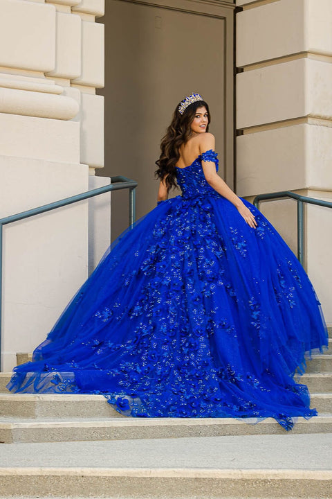 Bella Princess PQ1028 3d butterfly off shoulder ball gown by petite adele pq1028 — image 2.0