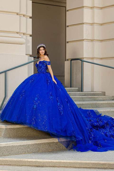 Bella Princess PQ1028 3d butterfly off shoulder ball gown by petite adele pq1028 — image 1.0