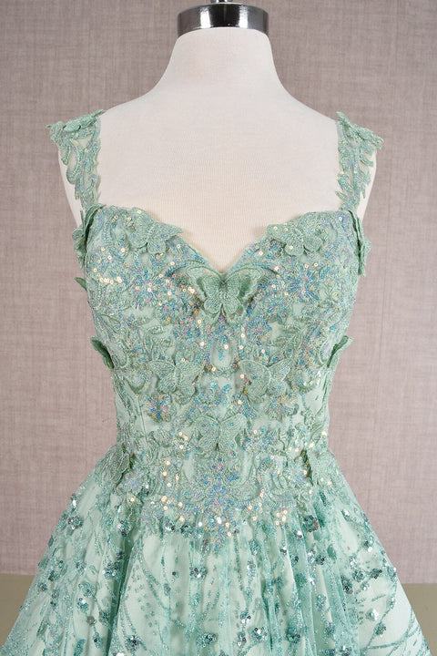 Elizabeth K GS3187 Short Sleeveless Dress with 3D Butterfly Details