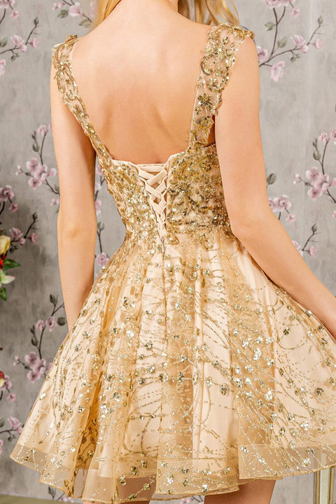 Elizabeth K GS3187 Short Sleeveless Dress with 3D Butterfly Details