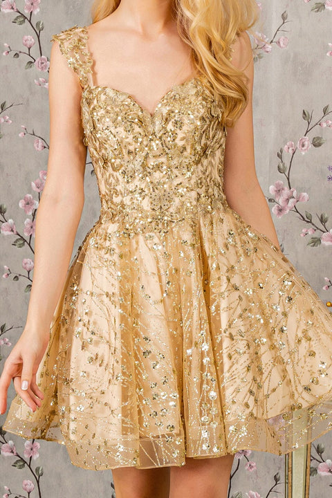 Elizabeth K GS3187 Short Sleeveless Dress with 3D Butterfly Details