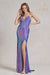 Nox Anabel 3D Floral Fitted Sequin Gown with Slit R1207