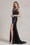 Nox Anabel 3D Floral Fitted Sequin Gown with Slit R1207