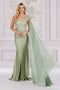 Amelia Couture 388 One-Shoulder Gown with 3D Floral Details and Cape