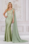 Amelia Couture 388 One-Shoulder Gown with 3D Floral Details and Cape