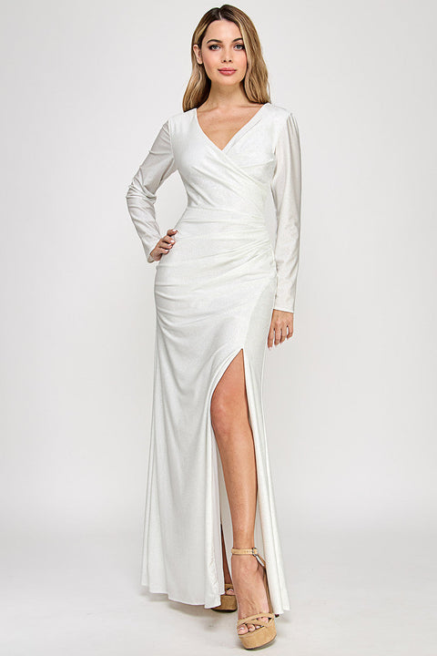 Bridal Long Sleeve Glitter Wedding Dress Lenovia 5323
