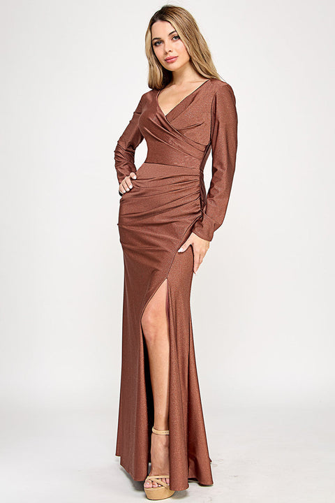 Long Sleeve Mother of the Bride Formal Glitter Dress Lenovia 5323