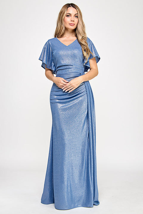 Long Evening Pleated Formal Slit Dress Lenovia 5329