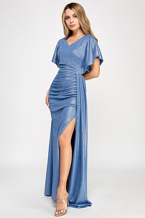 Long Evening Pleated Formal Slit Dress Lenovia 5329