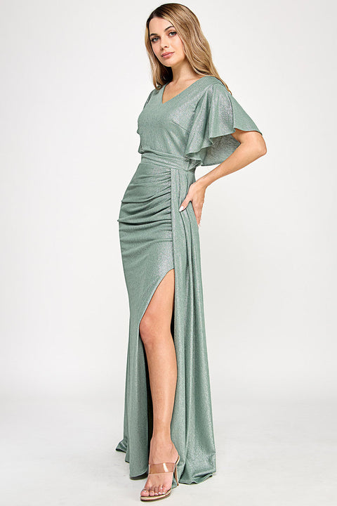 Long Evening Pleated Formal Slit Dress Lenovia 5329