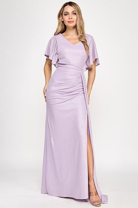 Long Evening Pleated Formal Slit Dress Lenovia 5329