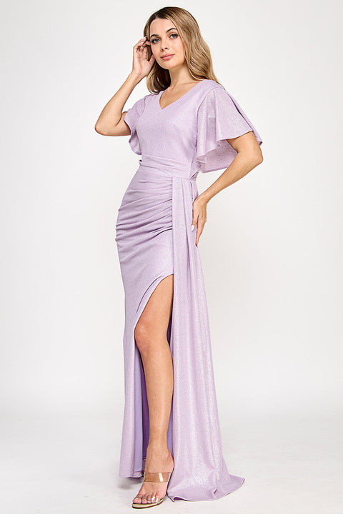 Long Evening Pleated Formal Slit Dress Lenovia 5329