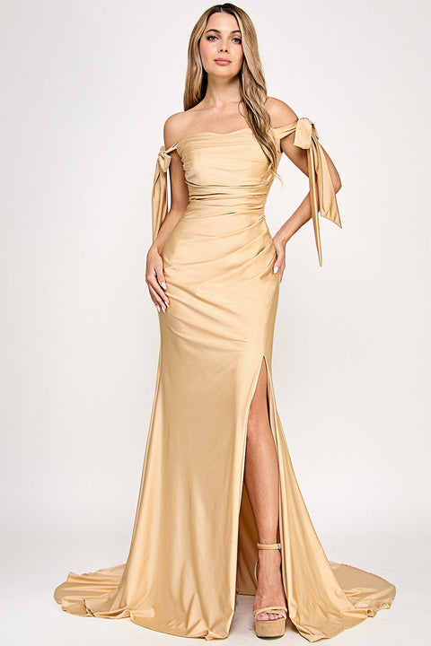 Long Fitted Pleated Formal Dress Lenovia 8358