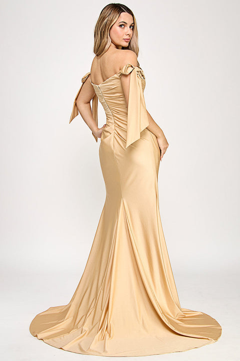 Long Fitted Pleated Formal Dress Lenovia 8358