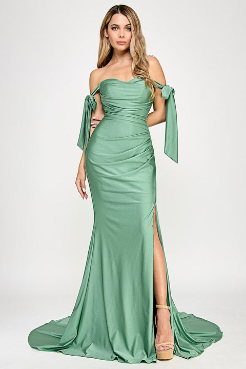 Long Fitted Pleated Formal Dress Lenovia 8358
