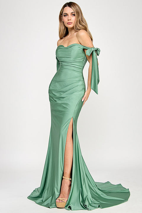Long Fitted Pleated Formal Dress Lenovia 8358