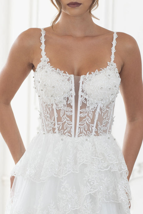 Spaghetti Strap Long Lace Wedding Dress by Lenovia 8372