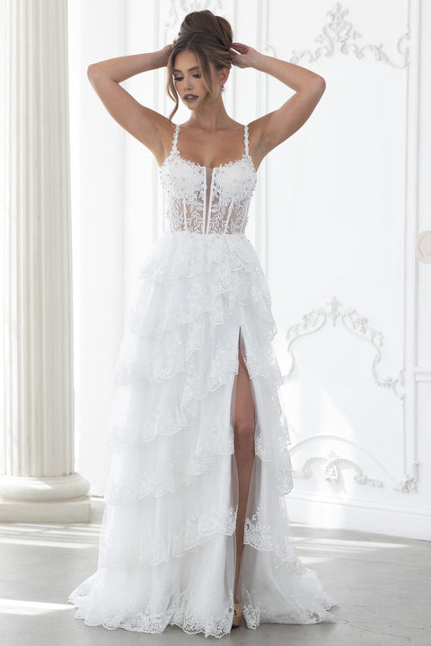Spaghetti Strap Long Lace Wedding Dress by Lenovia 8372
