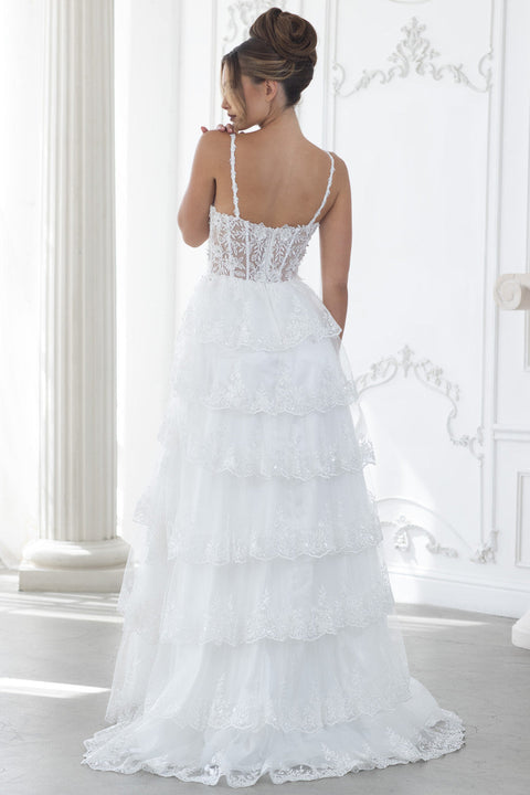 Spaghetti Strap Long Lace Wedding Dress by Lenovia 8372