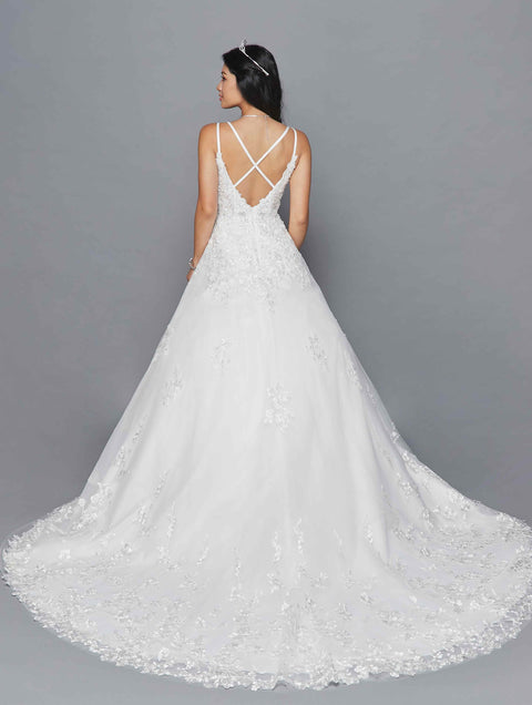 DeKlaire 417 A-Line Wedding Dress with Spaghetti Straps, V-Neck & Open Back