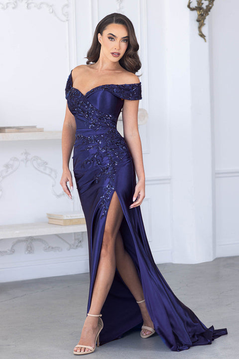 Formal LOng Slit Beaded Evening PromDress Lenovia 8353