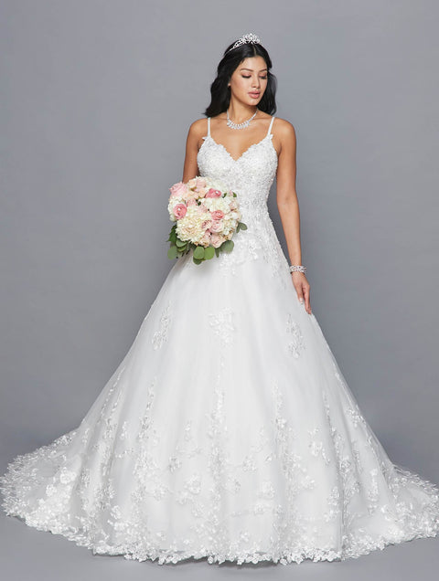DeKlaire 417 A-Line Wedding Dress with Spaghetti Straps, V-Neck & Open Back