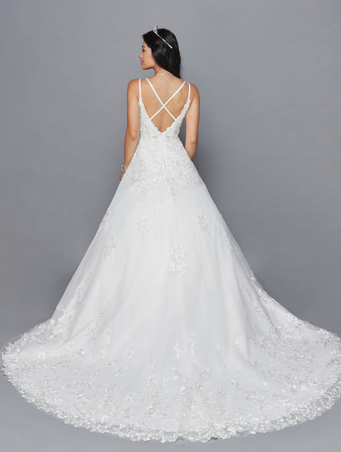 DeKlaire 417 A-Line Wedding Dress with Spaghetti Straps, V-Neck & Open Back