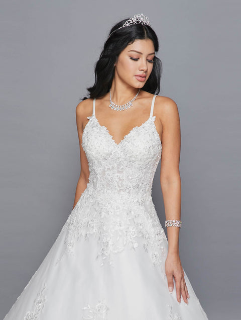 DeKlaire 417 A-Line Wedding Dress with Spaghetti Straps, V-Neck & Open Back