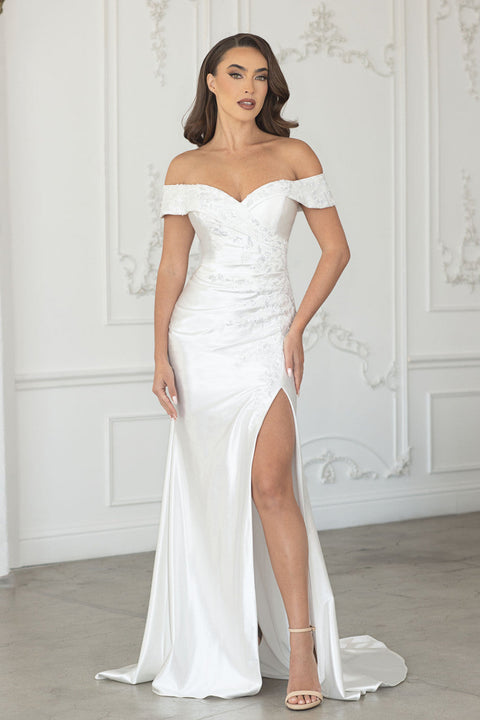 Long Bridal Gown Beaded Slit Wedding Dress Lenovia 8353