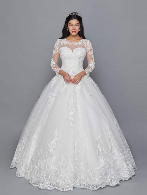 DeKlaire 422 A-Line Wedding Dress with Illusion Boat Neckline & Mid-Length Sleeves