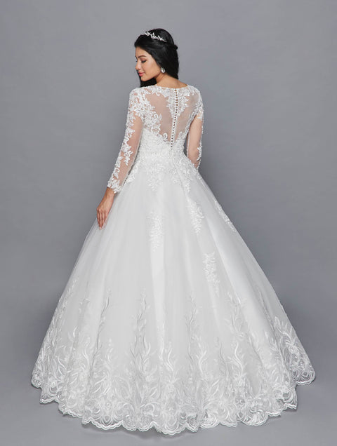 DeKlaire 422 A-Line Wedding Dress with Illusion Boat Neckline & Mid-Length Sleeves
