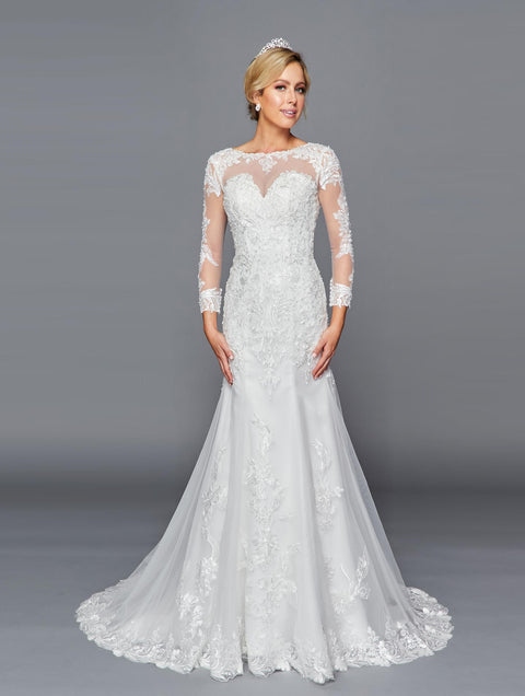 DeKlaire 435 Long Sleeve A-Line Wedding Dress with Beaded Lace