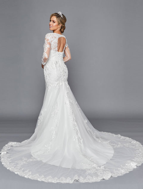 DeKlaire 435 Long Sleeve A-Line Wedding Dress with Beaded Lace