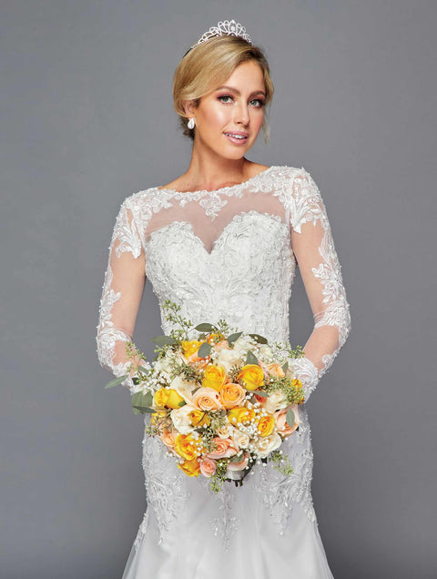 DeKlaire 435 Long Sleeve A-Line Wedding Dress with Beaded Lace