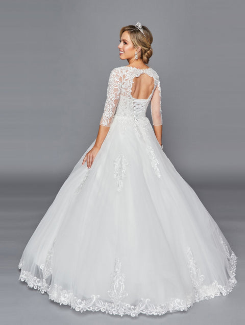 DeKlaire 436 A-Line Wedding Dress with V-Neckline, Beaded Lace & Mid-Length Sleeves