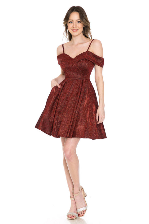 Short Homecoming Metallic A Line Cocktail Dress Lenovia 5228
