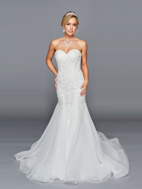 DeKlaire 440 Strapless Mermaid Wedding Dress | Lace Embroidered Sweep Train Bridal Gown