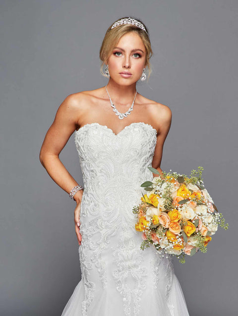 DeKlaire 440 Strapless Mermaid Wedding Dress | Lace Embroidered Sweep Train Bridal Gown