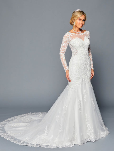 Modest Wedding Dress | White Long Sleeve Bridal Gown by 450