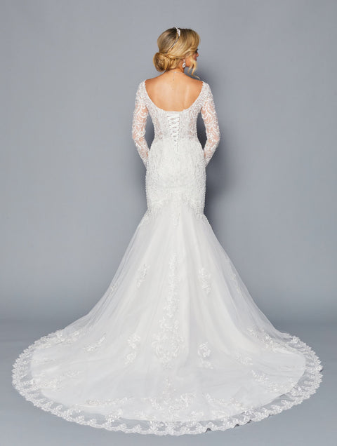 DeKlaire 450 Trumpet Wedding Gown with Long Sleeves & Court Train