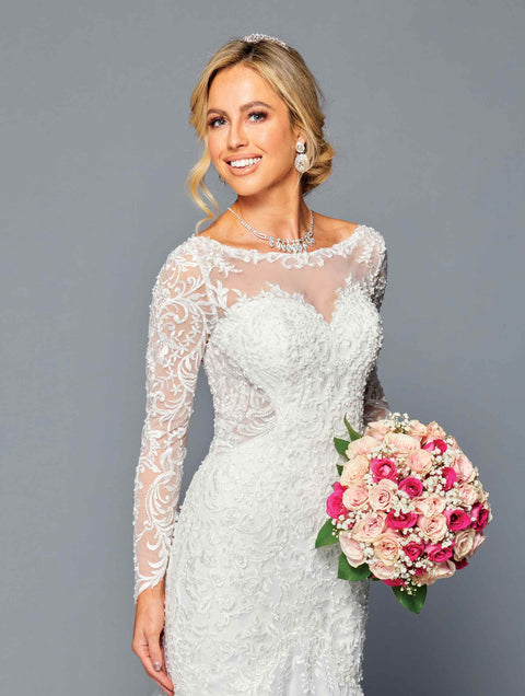 Modest Wedding Dress | White Long Sleeve Bridal Gown by 450